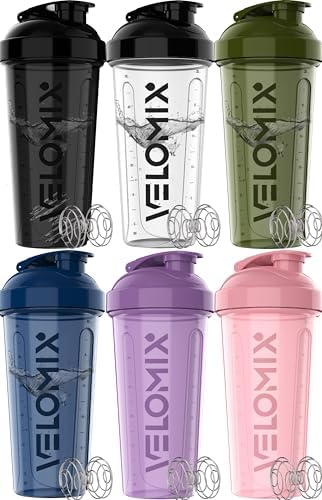 VELOMIX 6 Pack 28oz Protein Shaker Bottle, Dynamic Fuel Series by VELOMIX