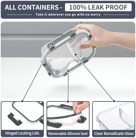 Glass Meal Prep Containers with Lids, 2 & 3 Compartment Lunch Containers