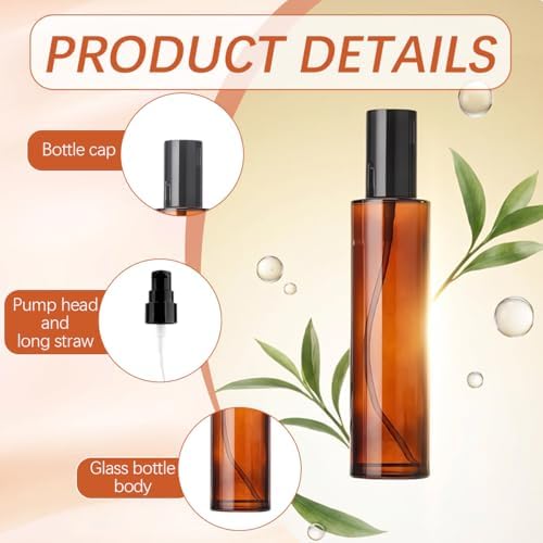 2 PCS 120/4oz Amber Glass Travel Bottles with Black Pump, Leakproof Lotion Dispenser for Essential Oil, Cream, Shampoo, Body Wash & Travel Toiletries - Image 3