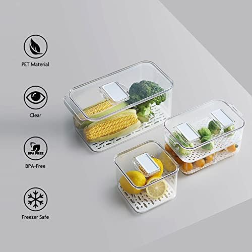 3 Pack Fridge Fruit Storage Containers, Lettuce Keeper Produce Saver
