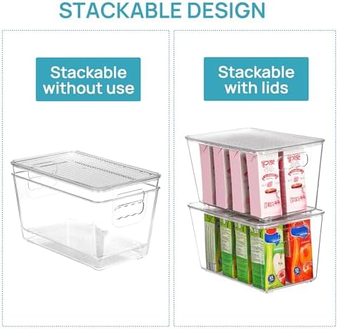 6 Pack Clear Stackable Storage Bins with Lids and Handles, Medium
