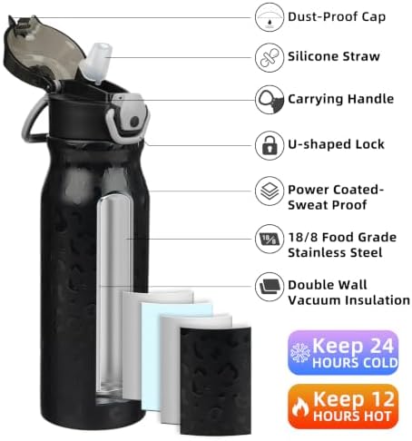 BJPKPK 25 oz Insulated Water Bottle, Straw, Handle, Stainless Steel Flask - Image 2