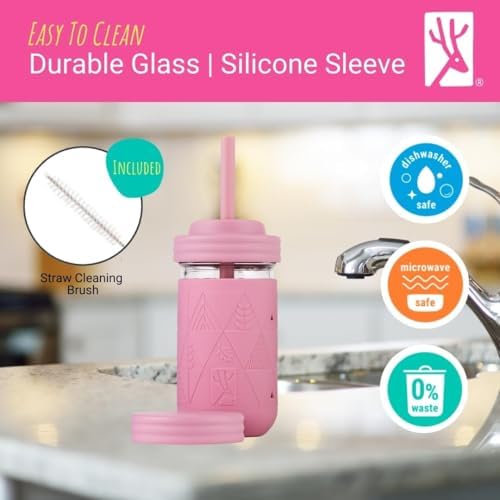 Kids/Toddler 12oz Glass Mason Jars + Sleeves + Lids | 4pk