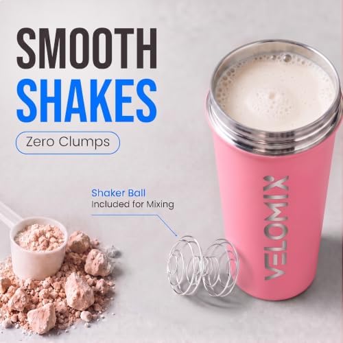 VELOMIX 24oz Stainless Steel Shaker Bottle with Wire Whisk, Pink - Image 4