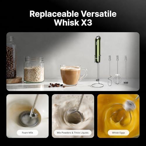 InstaWhisk Milk Frother with Variable Speed, Rechargeable Coffee Frother Wand with Detachable Double Whisk, Handheld Electric Stirrer for Latte, Cappuccino, Matcha, Almond Milk, Protein, Army Green - Image 4