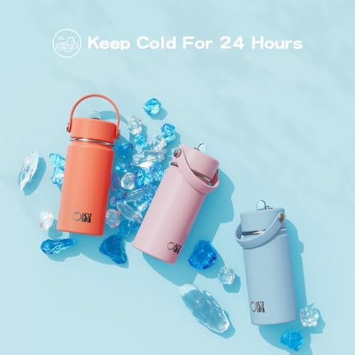 Kids Water Bottle with Straw Lid 14oz, Vacuum Insulated 316 Stainless Steel Water Bottles for Kids for School, Leakproof Water Bottle, BPA Free and Keep Cold for 24 Hours