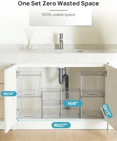8 Pack Clear Pull-Out Under Sink Organizer Set (4 Large & 4 Small)