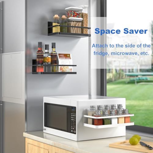Magnetic Spice Rack, Magnet Refrigerator Spice Shelf Organizer for Spices, Jar of Olive Oil, Cooking Oils, Salt, Pepper, Perfect Space Saver for Small Kitchen, Black, 2 Pack