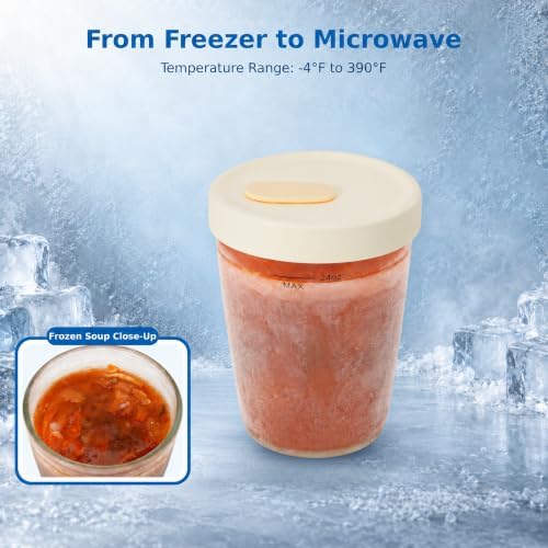 24 oz Glass Soup Freezer Containers with Vented Silicone Lids,4 Pack