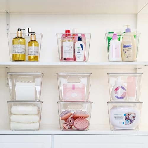 6 Pack Clear Stackable Storage Bins with Lids and Handles, Large
