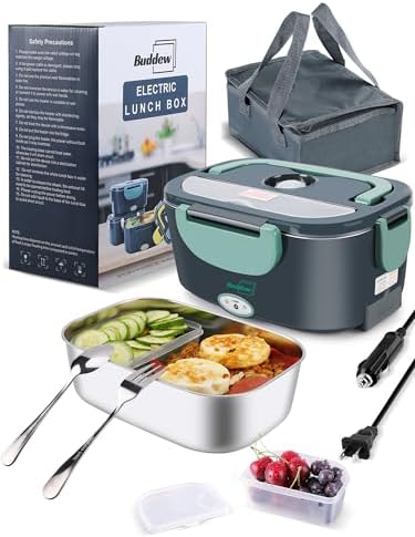 Electric Heated Lunch Box, 100W Fast Heating, 1.5L Food-Grade 304 Stainless Steel, 12V/24V/110V Portable Food Warmer for Car Truck Office Adults, Lonchera Electrica Portatil (Green)