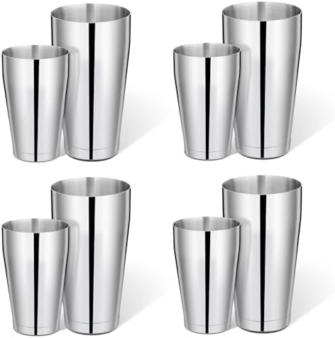 8 Pcs Cocktail Shaker Boston Shaker Set Professional Bartender Kit Bar Stainless Steel Drink Shaker Bartending Martini Tin with 18oz & 28oz Mixed Alcohol Tool for Beginner(Silver)