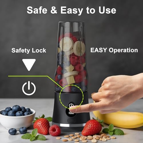 Portable Blender for Smoothies & Shakes, 17oz Personal Blender with 6 Stainless Steel Blades, USB-C Rechargeable, LED Display, Compact Travel Juicer with Extra Lid for Gym, Office & On-the-Go, Black - Image 4