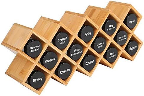 Criss-Cross 18-Jar Bamboo Countertop Spice Rack Organizer, Kitchen Cabinet Cupboard Wall Mount Door Spice Storage, Fit for Round and Square Spice Bottles, Free Standing for Counter, Cabinet or Drawers