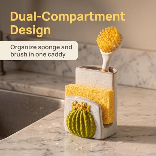 Cactus Ceramic Sponge Holder Kitchen Sink Caddy Brush Dishcloth Organizer