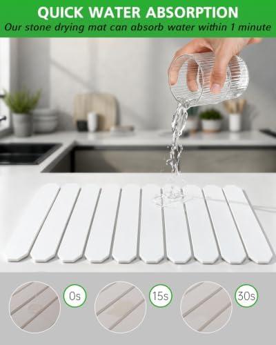 White Stone Drying Mat for Kitchen Counter, 24"×16", Dish Drying Mat