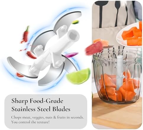 Pull‑String Manual Food Chopper with Sharp Blades, 900ml White