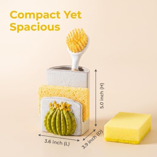 Cactus Ceramic Sponge Holder Kitchen Sink Caddy Brush Dishcloth Organizer