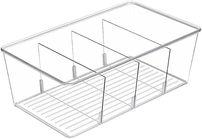 1 Pack Storage Organizer Bins, Plastic Bins Desk Organizer Containers with 4 Slots for Pantry, Kitchen, Fridge, Cabinet Packets, Snacks, Shelves, Pouches, Spice Packets