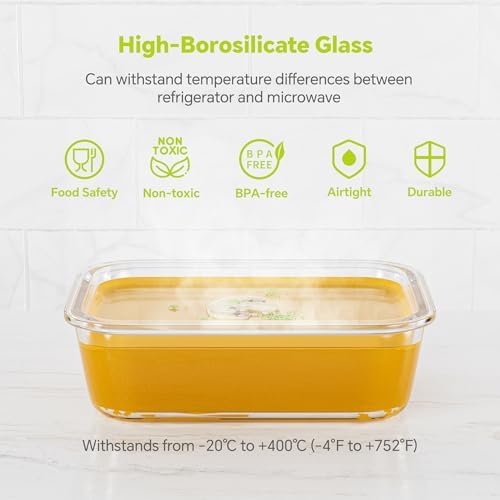3-Pack 35 oz Borosilicate Glass Food Storage Containers with Lids, Stackable Airtight Glass Meal Prep Containers for Lunch & Leftover, BPA-Free & Leak Proof, for Microwave, Oven, Dishwasher