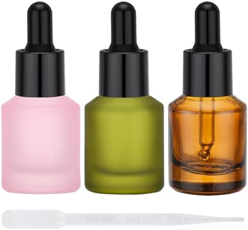 Segbeauty 0.5oz Amber Glass Dropper Bottles Refillable, 3pcs Empty Travel Eye Droppers for Liquids, 15ml Mini Travel Perfume Oils Bottle with Refill Tool, Small Essential Oil Dispenser in Mixed Color by Segbeauty