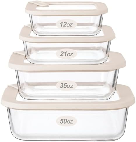 Glass Food Storage Containers with Glass Lids, Microwave Safe Food Container Set, Aitight Meal Prep Container Set, LeakProof, 100% Plastic Free, 4 Pack
