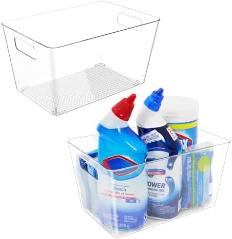 6 Pack Clear Plastic Storage Bins with Handles, 11" Pantry Organizers, BPA-Free