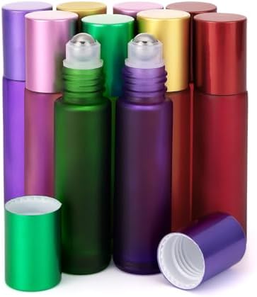 Kesell 10 Pack - 5 Color 10ml Frosted Glass Roller Bottles Roll On Bottles with Stainless Steel Ball for Essential Oils, Aromatherapy, Perfume Containers by Kesell