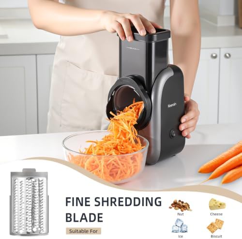 Electric Vegetable Slicer and Cheese Grater, Multifunctional Rotary Cutter with 4 Stainless Steel Blades for Potatoes Carrots Cucumbers Fruits Salad etc.