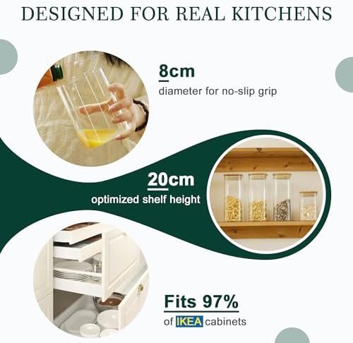 12-Pack Square Glass Storage Jars with Bamboo Lids (0.6Qt/1.06Qt) - Stackable Food Containers for Pantry Organization, Coffee, Flour, Snacks, Tea | Kitchen Canisters Set