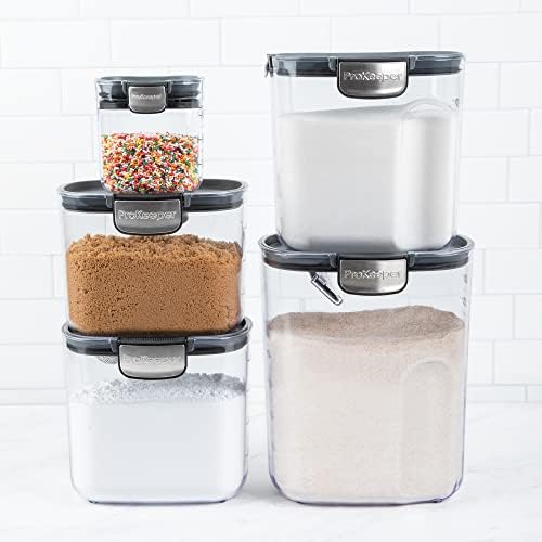 Airtight Food Storage Container Set – Clear Plastic Flour and Sugar Canister Set with Magnetic Accessories for Kitchen Organization (Grey, 9-Piece)