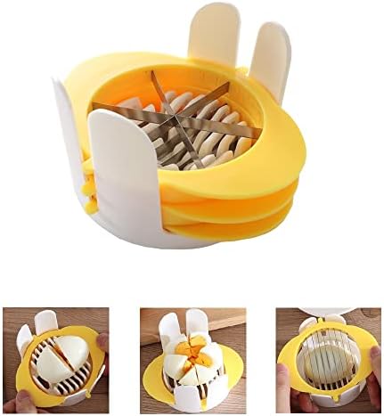 [Upgraded] Jawbush 3 in 1 Egg Slicer with Metal Blades for Hard Boiled Eggs & Soft Fruits, Stainless Steel Hard Boiled Egg Cutter, Heavy Duty Strawberry Mushroom or Ham Slicer, Dishwasher Safe by jawbush