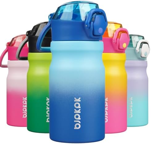 BJPKPK 14 oz Insulated Water Bottle, Straw, Handle, Stainless Steel Flask by BJPKPK