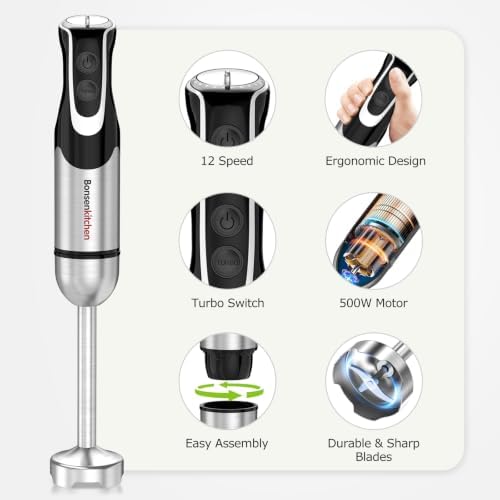 Immersion Blender with Food Processor,12 Speeds & Turbo Mode
