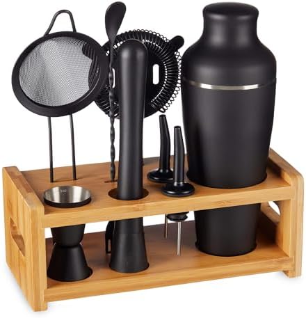 9-Piece Cocktail Shaker Bartender Kit with Stand, Matte Black Bar Tools