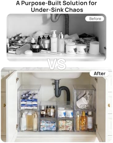 8 Pack Clear Pull-Out Under Sink Organizer Set (4 Large & 4 Small)