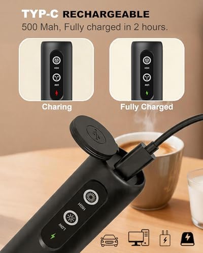 2-Speed Rechargeable Milk Frother Handheld, Black - Image 5