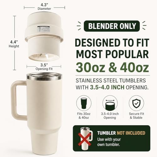 Richboyz Personal Size Blender Lid for 30oz & 40oz Wide Mouth Tumblers: Rechargeable Portable Smoothie Mixer for Protein Shakes, Gym & Travel - Image 3