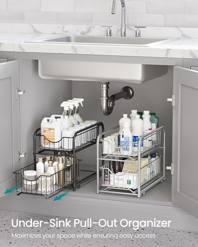 2-Tier Under Sink Pull Out Organizer, Kitchen Bathroom Spice Rack