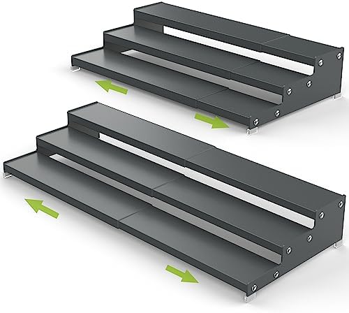 Spice Rack Organizer for Cabinet, 3 Tier Expandable Spices Storage, Great for Kitchen Cabinets, Cupboard,Pantry and Countertop More(Gun-Gray, 2 PACKS/GUN-GRAY)