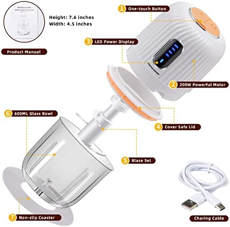 Electric Garlic Chopper 600ML, Rechargeable Meat Grinder, Cordless Garlic Mincer Onion Chopper Food Chopper for Ginger Chili Meat Sauce, Wireless Food Processor, White - Image 5