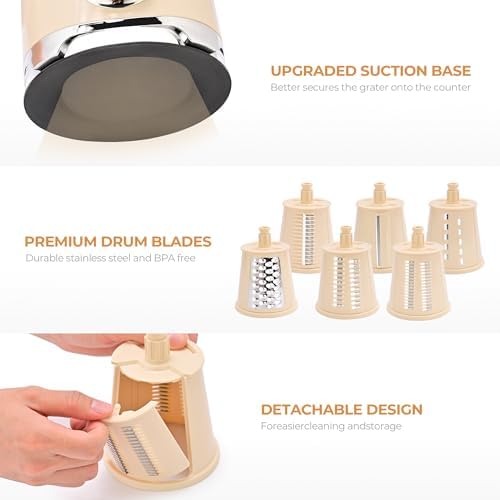 SUSTEAS Rotary Cheese Grater Hand Crank, Kitchen Shredder Vegetable Slicer - Image 2