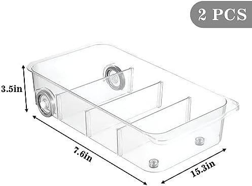 2Pack Roll Out Fridge Caddy Bins Pull Out Drawer with Wheels Refrigerator Organizer Bins with Handles Divided Fruit Caddy for Fridge Pantry Cabinet Storage Cans Drinks