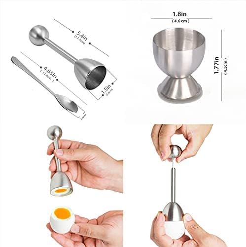 Xicennego Egg Cracker Topper Set of 5 - Includes 2 Egg Cups, 2 Spoons and 1 Cutter - Stainless Steel Easy Egg Opener - Image 4