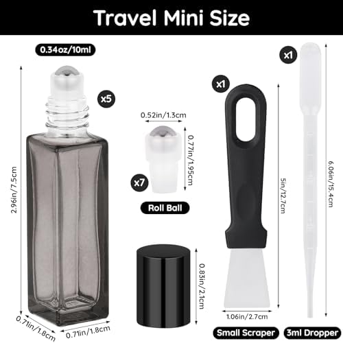 Segbeauty 0.34oz Empty Rollerball Bottles for Oil, 10ml Glass Roller Bottles for Essential Oils, Pack of 5 Clear Black Travel Size Roller Ball Applicator Leakproof, Travel Perfume Bottle Refillable - Image 2