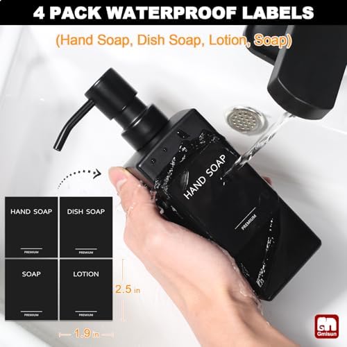 Black Soap Dispenser, Hand Soap Dispenser Bathroom, 12oz Glass Soap Dispenser with Stainless Steel Pump, Liquid Dish Soap Dispenser for Kitchen, Modern Bathroom/Kitchen Soap Dispenser Set