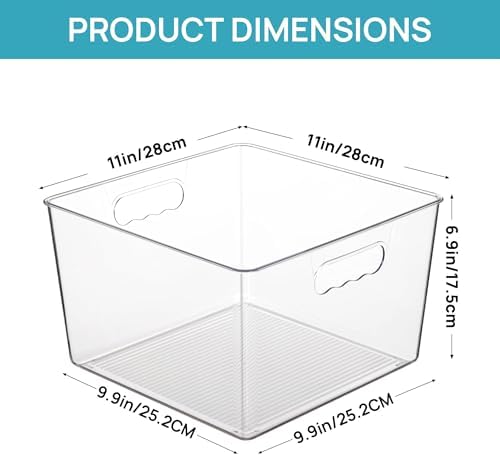 4 Pack Extra Large Clear Storage Bins, 11x11 Cube Organizer