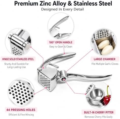 Premium Garlic Press Set with Silicone Peeler & Cleaning Brush