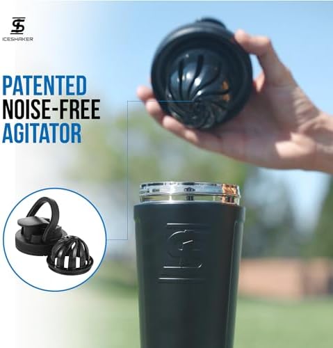Insulated Stainless Steel Shaker Bottle | 26oz, Black | Cold for 30+ Hours | Insulated Cup with Twist-on Agitator | Odor-Free Bottle for Protein Shakes, Water, Smoothies, Cocktails