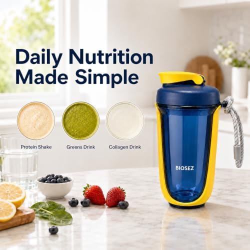 Protein Shaker Bottle, 20 oz BPA-Free Tritan Supplement Shaker Cup with 304 Stainless Steel Mixing Ball, Measurement Markings, Easy Clean, Dishwasher Safe, Yellow